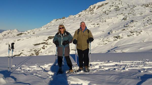 Heli-snowshoeing competition winners Anita and Bill Hardy from Australia's Northern Territory.
